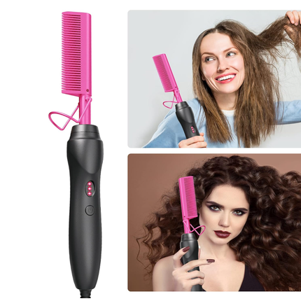 Hot Comb Hair Straightener Heat Pressing Combs - Ceramic Electric Hair Straightening Comb, Curling Iron for Natural Black Hair Beard Wigs Holiday Gift - Pink