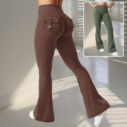 Yoga Fitness Flared Pants With Pockets Ins Fashion Slim High Waist Sports Trousers  Scrunch Butt Booty Workout Lifting Leggings