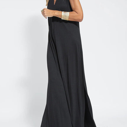 New Solid Color V-neck Sleeveless Dress Long Cardigan Jacket Suit For Women