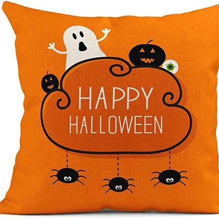 Halloween Orange Ghost Linen Pillowcase