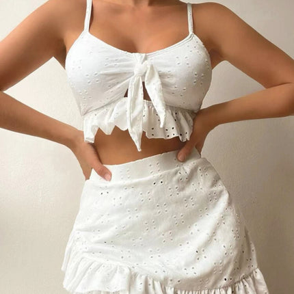 3pcs Beach Bikini With Hip-hugging Skirt Fashion Ruffle Design Swimsuit Set Summer Womens Clothing