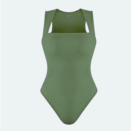 Thread Square Neck Jumpsuit Sleeveless Slim Fit Tank Top Summer Shapewear