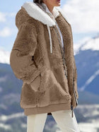 Fall And Winter Loose Plush Long Sleeves With Zippered Pockets And Hooded Warm Jacket