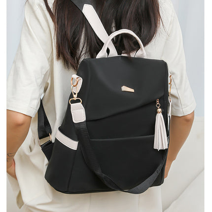 Oxford Cloth Stitching Women'S Backpack Anti-Theft Back Zipper Girls Schoolbag Casual Travel Double Shoulder Backpack