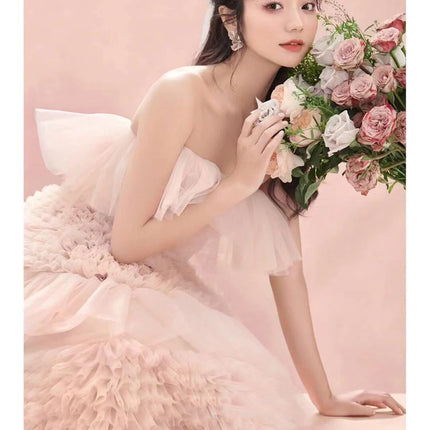 Street Photography Pettiskirt Colored Mesh Temperament Banquet Light Wedding Dress