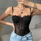 Women Tanks Lace Spaghetti Strap Top Summer Sleeveless Tops Open Back Bone Corset Bustier Sexy Slim Lingerie Bodyshaper Camisole