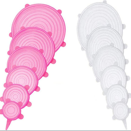 The 6-piece set of multi-functional silicone lid can be stretched to seal the fruit and vegetable lid