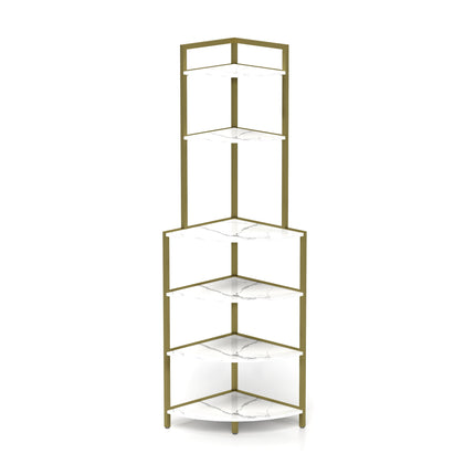 6-Tier Corner Open Shelf Modern Bookcase Wood Rack Freestanding Shelving Unit,Plant Album Trinket Sturdy Stand Small Bookshelf Space-Saving For Living Room Home Office Kitchen Small Space