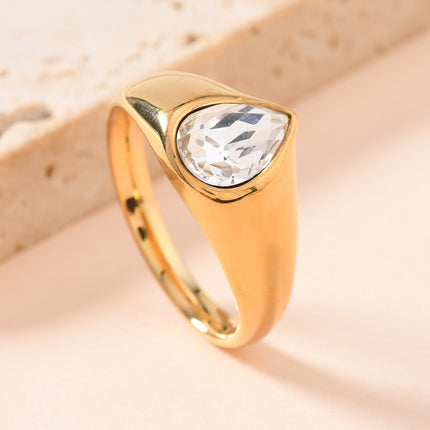 Colorful Rhinestone Rings Fashion Personality Teardrop-shaped Ring For Women Jewelry