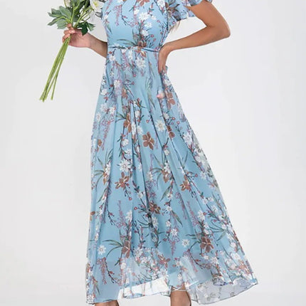Flowers Print Short Sleeve Dress Summer Fashion Ruffle Beach Dresses Women's Clothing