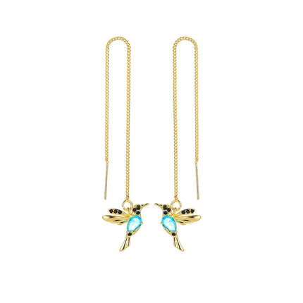 Fashion Jewelry New Unique Little Bird Drop Long Hanging Hummingbird Earrings For Women Elegant Girl Tassel Crystal Pendant Earring Jewelry