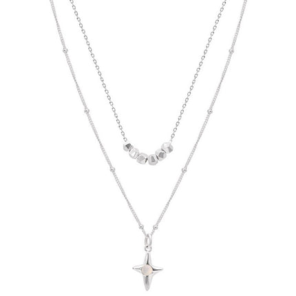 Double Layer Stainless Steel Opal Cross Double-layer Necklace For Women Girls New Trend Neck Chain Rustproof Jewelry Party Gift