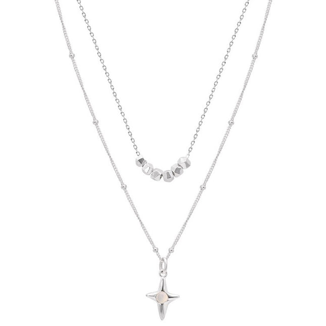 Double Layer Stainless Steel Opal Cross Double-layer Necklace For Women Girls New Trend Neck Chain Rustproof Jewelry Party Gift