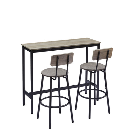 Bar Table Set With 2 Stools, PU Soft Seat & Backrest, Grey, 43.31x15.75x35.43 In