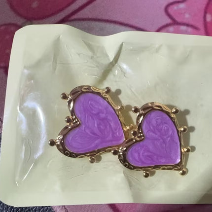 Sweet Magic Purple Love Stainless Steel Retro Fashion Ear Studs Girl Beautiful Love Jewelry Earrings For Women