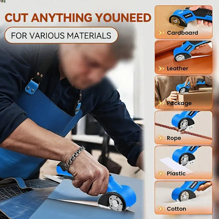 Cordless Electric Scissors, USB Rechargeable Electric Box Cutter With Safety Lock, Fabric Scissors, Electric Rotary Scissors For Cardboard Carpet Leather Plastic, Sewing Tools, Box Cutter, Replaceable