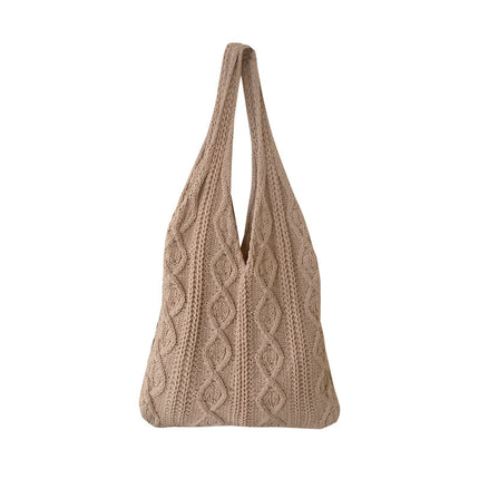 GWomen Shoulder Bags Portable Retro Hollow Knitted Woolen Yarn Bag Shoulder Tote Bag Solid Color Crochet Bag Large Capacity Shopping Tote Bags