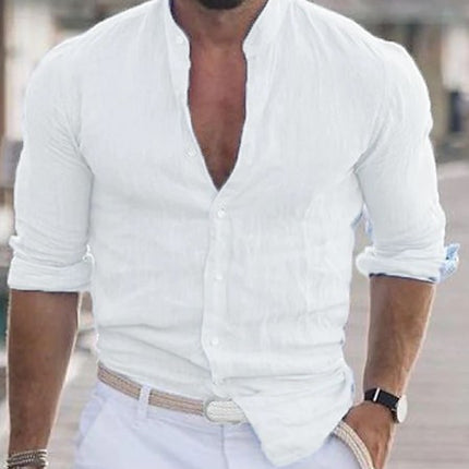 Men's Long Sleeve Shirt With Button Casual Solid Color Tops For Spring Autumn