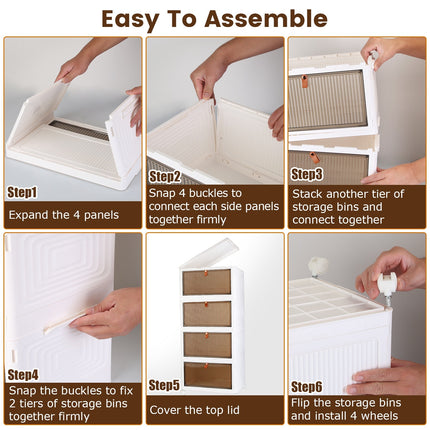 4Pc Foldable Storage Bins With Lid Front Magnetic Door Collapsible Stackable Closet Organizer Containers With 4Pcs 360 Degree Rotatable Wheels