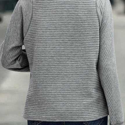 Zipper Stand Collar Pullover Sweatshirt Fashion Solid Striped Long Sleeve Top Spring And Autumn Women's Clothing