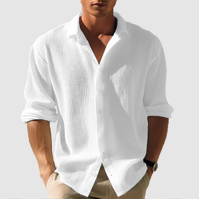 Men's Lapel Long Sleeve Shirt Fashion Solid Single Breasted Tops Fall Spring Clothing