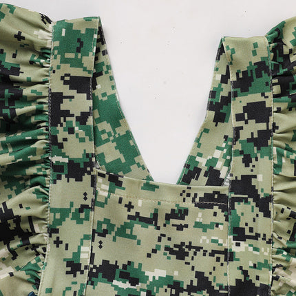 Baby's Girl 4th Of July Independence Day Style Camouflage Pattern Triangle Bodysuit, Casual Sleeveless Romper, Toddler & Infant Girl's Onesie