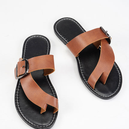 Summer Buckle Toe Clip Sandals Fashion Flat Beach Shoes Casual Comfortable Slides Slippers
