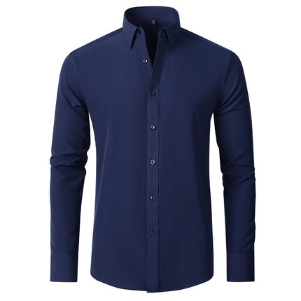 Solid Long Sleeve Shirt Fashion Slim Lapel Button Office Business Shirt Men's Clothing
