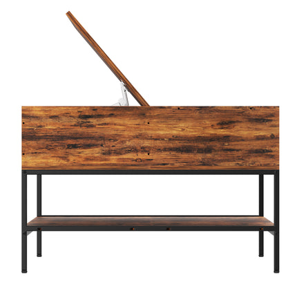 Farmhouse Flip Top Coffee Table With Storage Rustic Wood Grain Table, Hidden Storage Compartment For Living Room, Sturdy Metal Frame Easy To Assemble & Clean