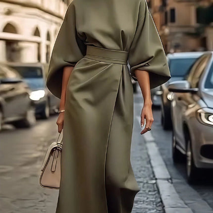 Loose Batwing Sleeve Dress Fashion Waist-tighted Solid Color Elegant Dresses For Women Clothing