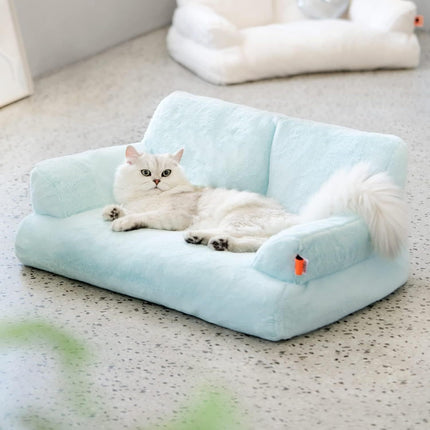 MEWOOFUN Plush Cat Bed For Indoor Cats - Washable 26x19x13 Inch Pet Couch With Non-Slip Bottom, Fluffy Small Dog Bed For Puppies & Kittens, Blue