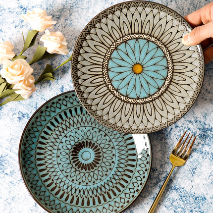 Ceramic Plate Flat Plate Creative Dish Plate Japanese Vintage Tableware