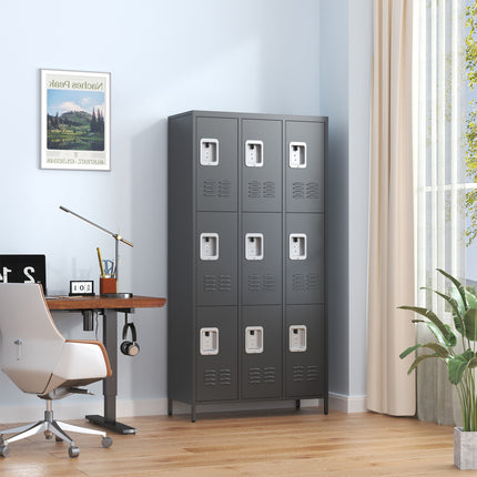 9 Door Metal Lockers With Lock For Employees,School,Office,Gym,Bedroom,Storage Locker Cabinet,Gray,Assembly Required,Black