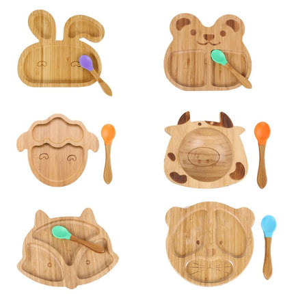 Bamboo Bowl And Plate Bear Dinner Plate Silicone Spoon Set