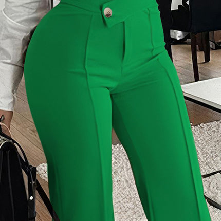 Slim Straight-leg Pants With Buckle Fashion Solid Color Trousers For Womens Clothing