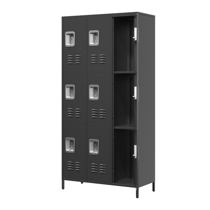 9 Door Metal Lockers With Lock For Employees,School,Office,Gym,Bedroom,Storage Locker Cabinet,Gray,Assembly Required,Black
