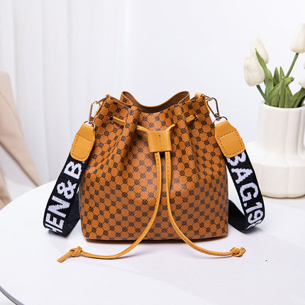 Printed Bucket Bag PU Multi Layer Soft Leather Women's Fashion Simple Shoulder Bag Fashion Women's Crossbody Bag