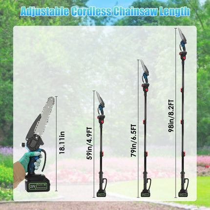 1Pc 2 In 1 8in Cordless Electric Pole Saw And Mini Chainsaw With Extension Poles 2Pcs 21V 3.0Ah Batteries Adjustable Length Chain Saw With Auto Oiler Safety Switch For Wood Cutting