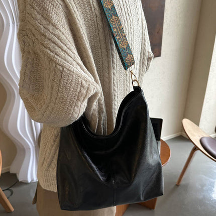 Women's Shoulder Bag With Ethnic Style Wide Shoulder Strap Ins Large Capacity Bucket Crossbody Bags Fashion Handbag