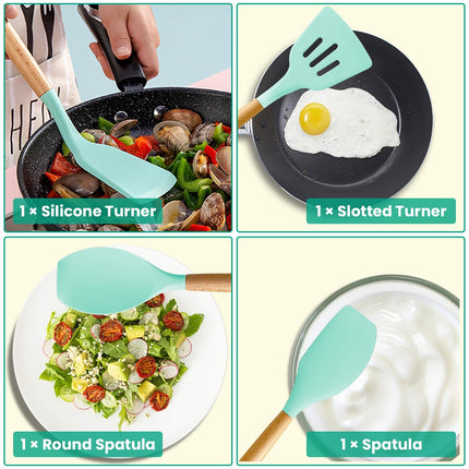 4 Colors Options -- Set Of 35Pcs Kitchen Cooking Utensils Set Spatula Set Baking Utensil Set Kitchen Accessories Necessities With Holder Egg Whisk Separator Tong Turner Spoons Cups