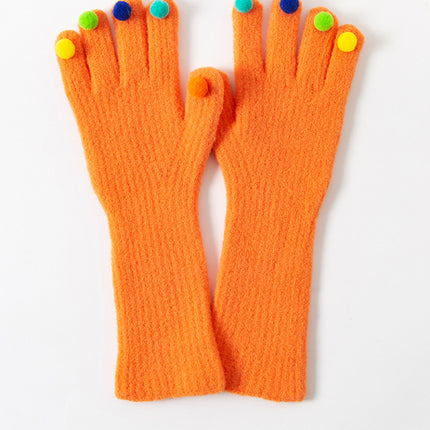 Colorful Plush Ball Gloves Winter Women's Cute Student Cycling Thickened