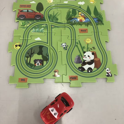 Children Puzzle Electric Railroad Speeder DIY Assembly Electric Car Automatic Rail City Scene Construction Education Toy Gift