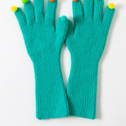 Colorful Plush Ball Gloves Winter Women's Cute Student Cycling Thickened