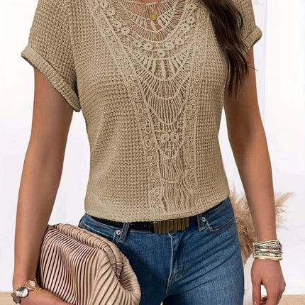 Summer Hollow Out Short-sleeved T-shirt Fashion Ethnic Style Tops Women's Clothing