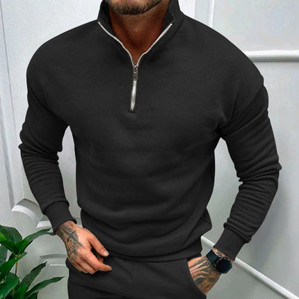 Solid Color Zipper Sweatshirt Men's Autumn And Winter Fleece-lined Long Sleeve Tops