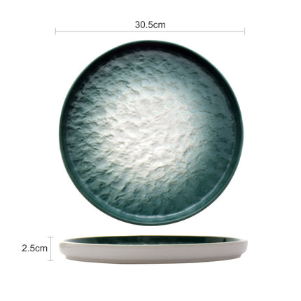 Gradient Emerald Steak Plate Stone Pattern Pasta Plate Western Plate Round Plate Restaurant Home