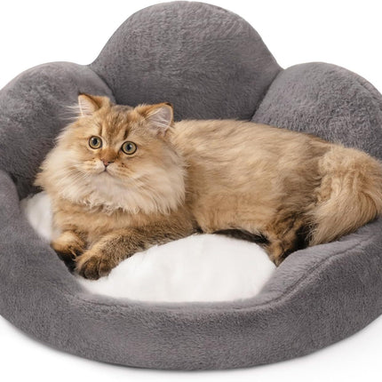 MEWOOFUN Cat Bed And Small Dog Bed, Fluffy Dog Bed Washable Cat Couch Bed, Cute Cat Bed For Indoor Cats, Flower Cat Sofa Bed With Non Slip Bottom, Pet Bed For Puppy And Kitten Grey, 23