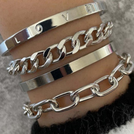 Simple And Smooth C-shaped Hollow Chain Bracelet Set