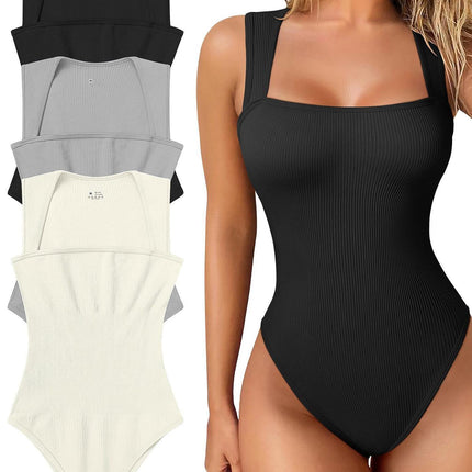 Thread Square Neck Jumpsuit Sleeveless Slim Fit Tank Top Summer Shapewear