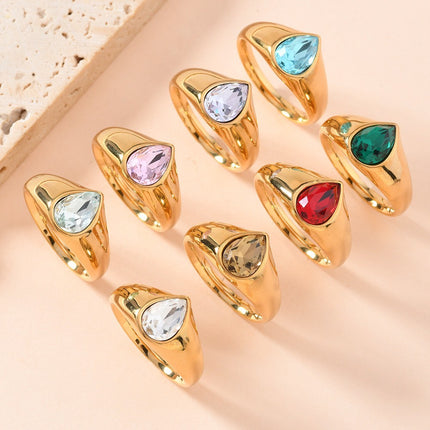 Colorful Rhinestone Rings Fashion Personality Teardrop-shaped Ring For Women Jewelry